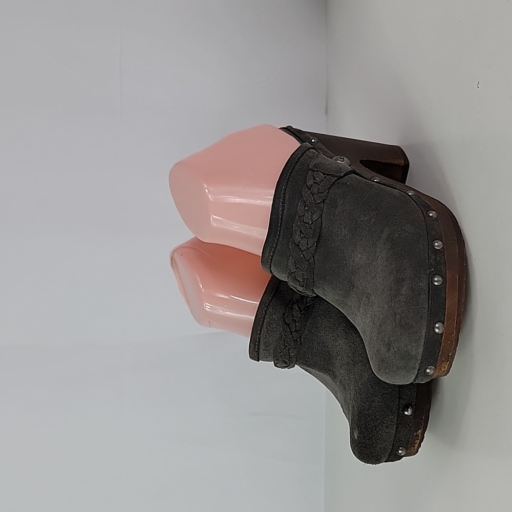 UGG Gray Leather Mules with Wooden Heel